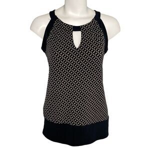 Banana Republic Black Taupe Round Neck Keyhole Stretch Knit‎ Top sz Small